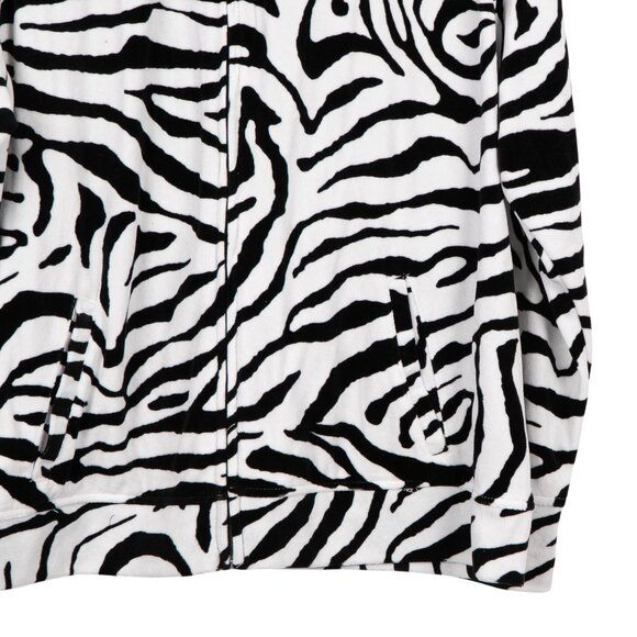 Zebra Print Full Zip Fleece Jacket XL Womens Threehearts Black White Soft Fleece - Picture 3 of 5
